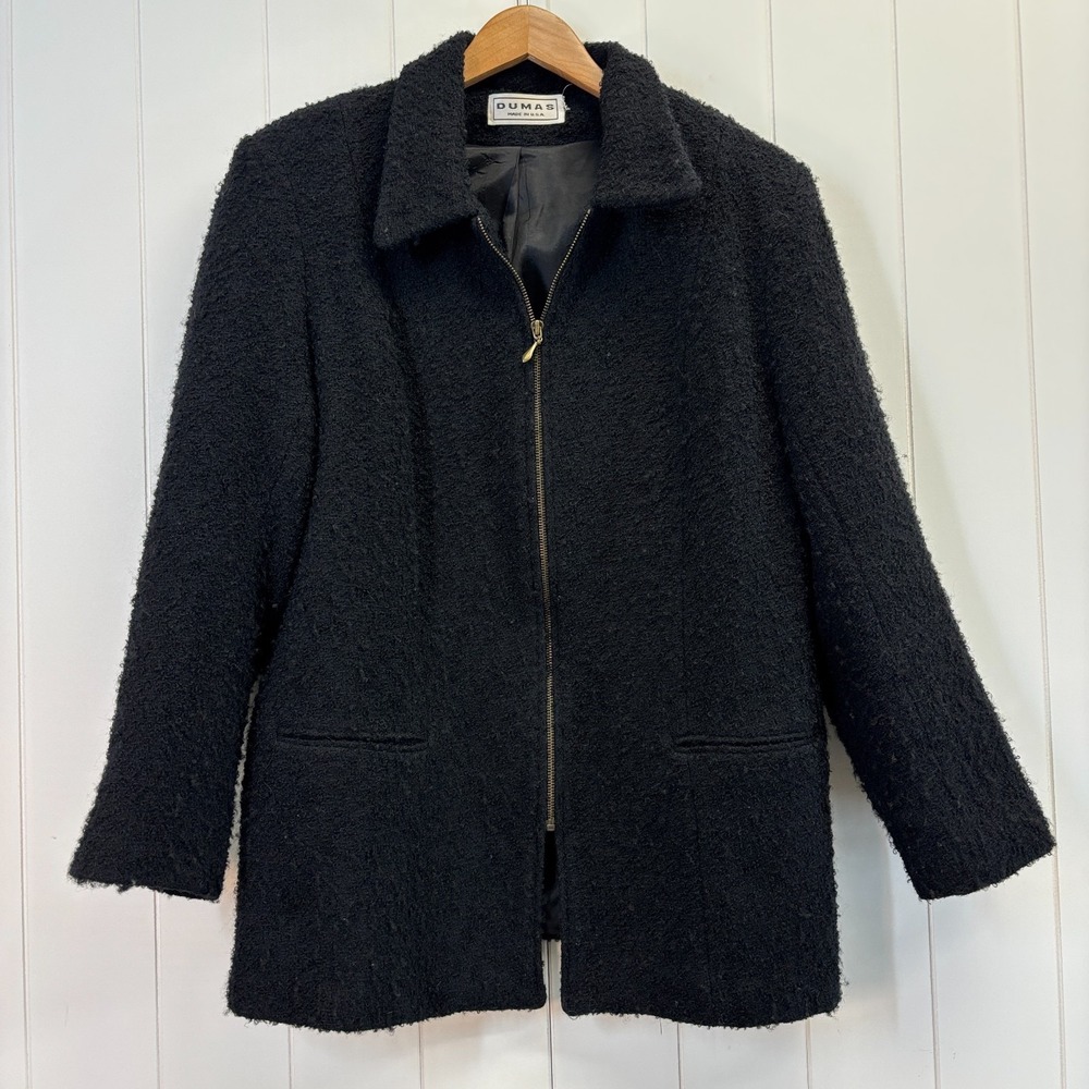 Vintage Dumas Dark Academia Boucle Zip Up Jacket Women Size 12 Quiet Luxury
